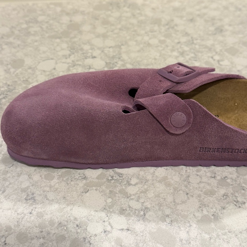 Birkenstock Boston Mauve Suede Leather Clogs Classic Cork Footbed Slip On Sz 42 - Picture 6 of 8